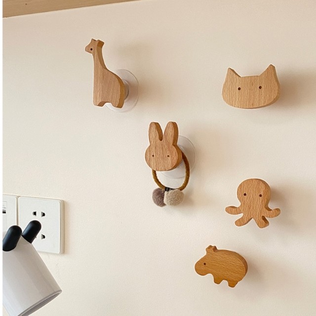 1pcs Wooden Hooks Cute Room Decor Animal Hook Wall Keychain Coat